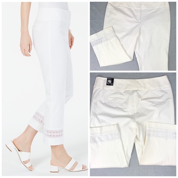 Alfani Pants - Alfani White Lace Detail Slim Pant Plus Size